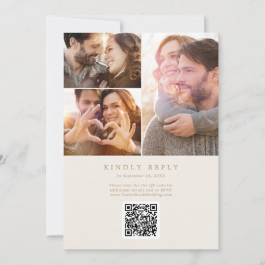 Delicate Gouden Cream Fotocollage QR Code Bruiloft Kaart (Achterkant)