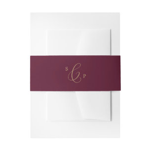 Delicate Gouden en Bourgondiër Monogram Huwelijk Uitnodigingen Wikkel