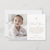 Delicate Gouden Foto Minimale Eenvoudige Kruisdoop Bedankkaart (Voorkant)