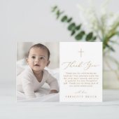 Delicate Gouden Foto Minimale Eenvoudige Kruisdoop Bedankkaart (Staand voorkant)