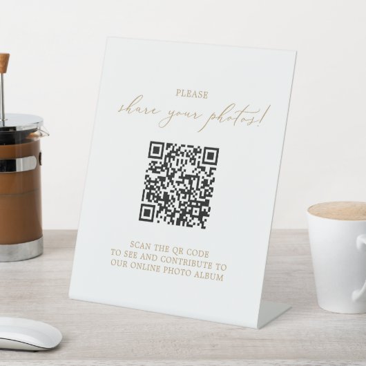 Delicate Gouden Huwelijksfoto Sharing QR Code Reclamebord Met Voetstuk (Insitu)