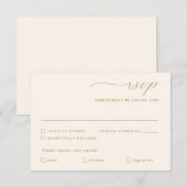 Delicate gouden ivoor kalligrafie bruiloft maaltij RSVP kaartje (Voorkant / Achterkant)