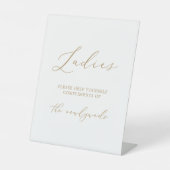 Delicate gouden kalligrafie bruiloft dames badkame reclamebord met voetstuk (Voorkant)