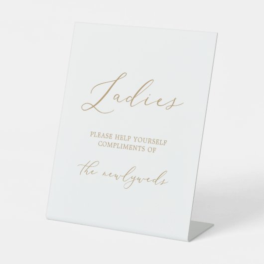 Delicate gouden kalligrafie bruiloft dames badkame reclamebord met voetstuk (Voorkant)