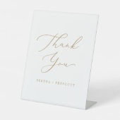 Delicate gouden kalligrafie bruiloft dank u reclamebord met voetstuk (Voorkant)