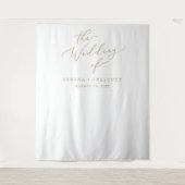 Delicate gouden kalligrafie bruiloft foto achtergr wandkleed (Voorkant)