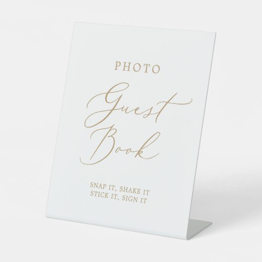 Delicate gouden kalligrafie bruiloft foto Gastenbo Reclamebord Met Voetstuk (Voorkant)