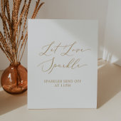 Delicate gouden kalligrafie bruiloft laat liefde s reclamebord met voetstuk