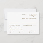Delicate gouden kalligrafie bruiloft maaltijd opti RSVP kaartje (Voorkant)