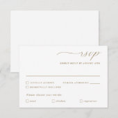 Delicate gouden kalligrafie bruiloft maaltijd opti RSVP kaartje (Voorkant / Achterkant)