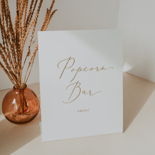 Delicate Gouden Kalligrafie Bruiloft Popcorn Bar Reclamebord Met Voetstuk