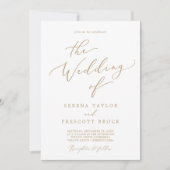 Delicate Gouden Kalligrafie Foto Terug Bruiloft Kaart (Voorkant)