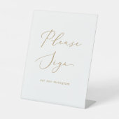 Delicate gouden kalligrafie gelieve te ondertekene reclamebord met voetstuk (Voorkant)