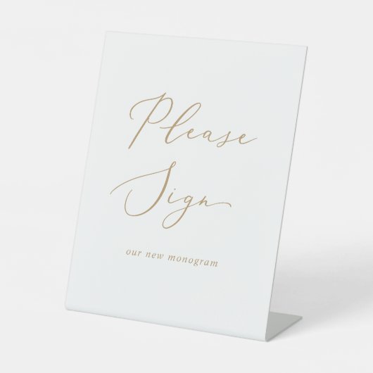 Delicate gouden kalligrafie gelieve te ondertekene reclamebord met voetstuk (Voorkant)