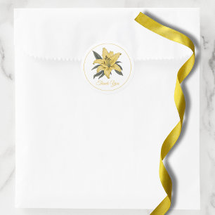 Delicate Gouden Lelie Dank u Ronde Sticker