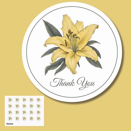 Delicate Gouden Lelie Dank u Ronde Sticker