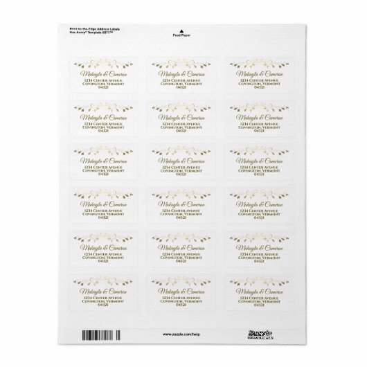 Delicate Gouden Rand Elegant Bruiloft Adres Etiket (Full Sheet)