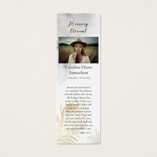 Delicate gouden Rozen Foto Memorial Bladwijzer Mini Visitekaartjes (Voorkant)