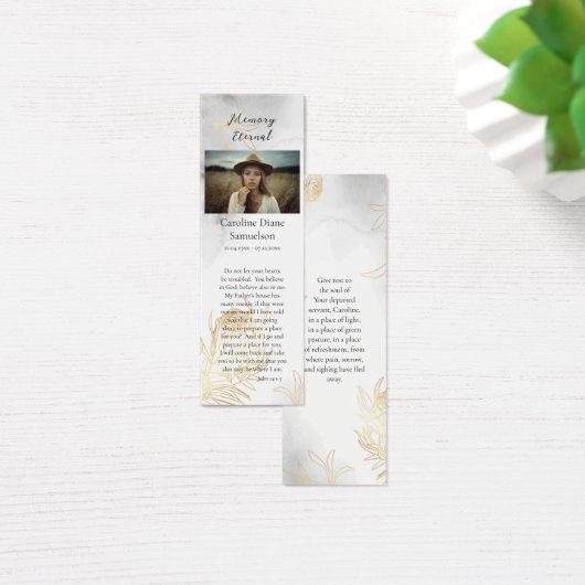 Delicate gouden Rozen Foto Memorial Bladwijzer Mini Visitekaartjes (Bureau)