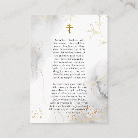 Delicate Gouden Rozen Orthodox Bruiloft Gebed Kaar Plaatskaartje (Achterkant)