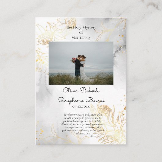 Delicate Gouden Rozen Orthodox Bruiloft Gebed Kaar Plaatskaartje (Voorkant)