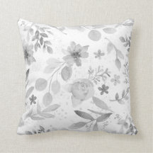 Delicate Gray Waterverf Floral Pillow