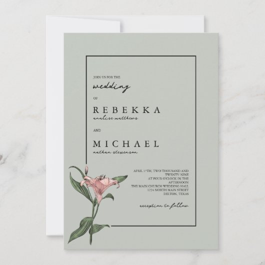 Delicate Green Pink Lily Spring Flower Wedding Kaart (Voorkant)