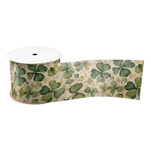 Delicate Green Shamrocks Seamless Satijnen Lint (Spoel)