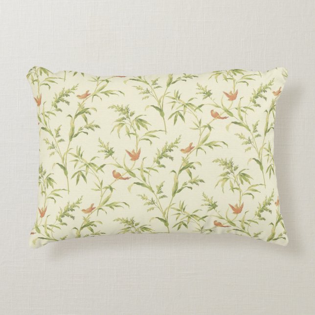 Delicate Greenery Cream n Blush Botanical Pattern Accent Kussen (Voorkant)