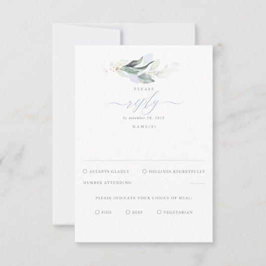 Delicate Greenery en Dusty Blue Wedding RSVP (Voorkant)