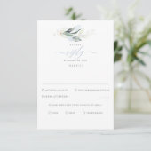 Delicate Greenery en Dusty Blue Wedding RSVP (Staand voorkant)
