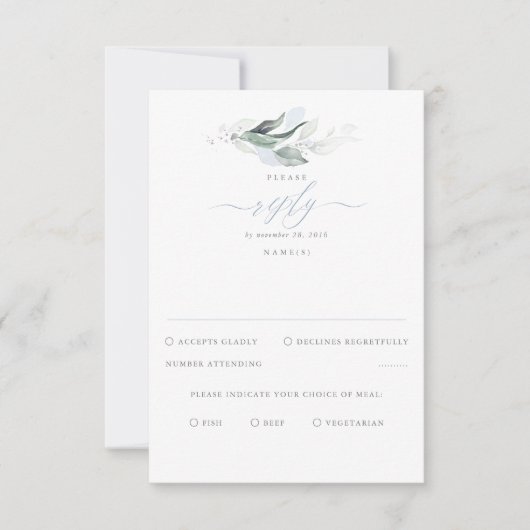 Delicate Greenery en Dusty Blue Wedding RSVP (Voorkant)