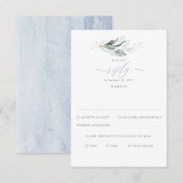Delicate Greenery en Dusty Blue Wedding RSVP Kaartje