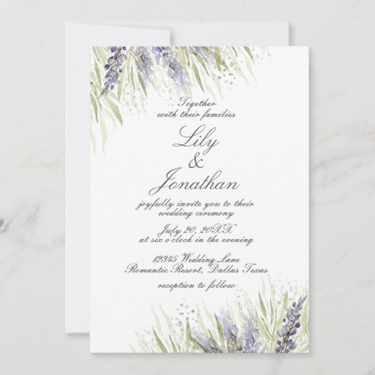 Delicate Greenery en Lavender Wedding Kaart (Voorkant)
