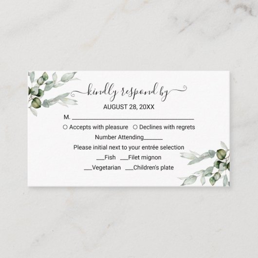 Delicate Greenery Eucalyptus Wedding RSVP Informatiekaartje (Voorkant)