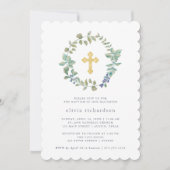 Delicate Greenery | Faux Gold Cross-Baptisme Kaart (Voorkant)