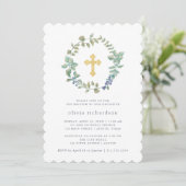 Delicate Greenery | Faux Gold Cross-Baptisme Kaart (Staand voorkant)