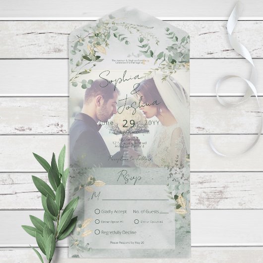 Delicate Greenery Modern Photo Dinner All In One Uitnodiging