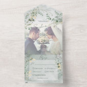 Delicate Greenery Modern Photo Dinner All In One Uitnodiging (Binnen)