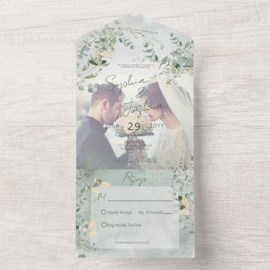 Delicate Greenery Modern Photo No Dinner All In One Uitnodiging (Binnen)