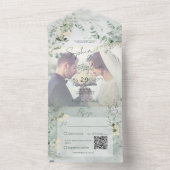 Delicate Greenery Modern Photo QR Code All In One Uitnodiging (Binnen)