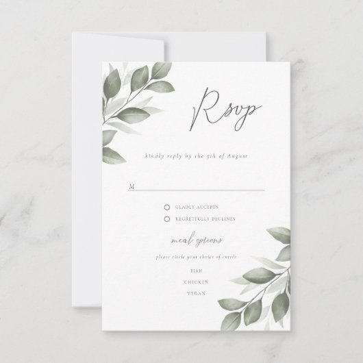 Delicate Greenery Rsvp met menuopties Kaartje (Voorkant)