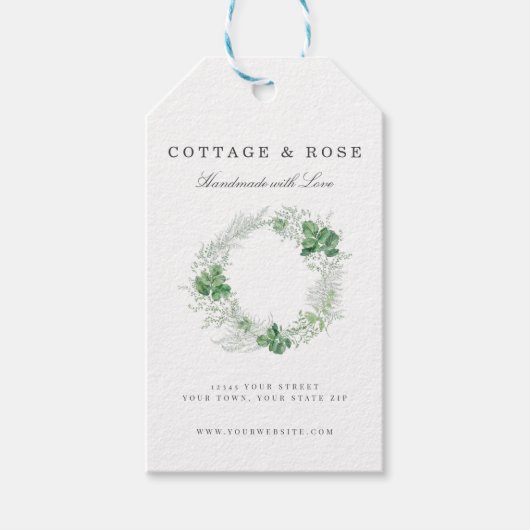 Delicate Greenery Shabby Cottage Wreath Cadeaulabel (Voorkant)