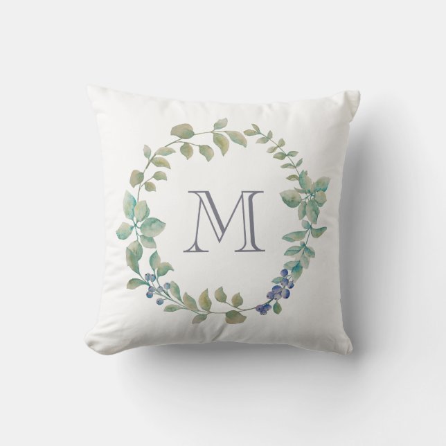 Delicate Greenery | Waterverf Wreator en Monogram Kussen (Voorkant)