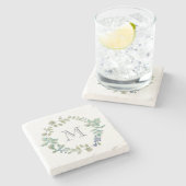 Delicate Greenery | Waterverf Wreator en Monogram Stenen Onderzetter (Zijkant)