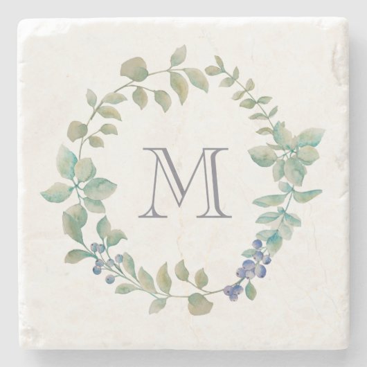 Delicate Greenery | Waterverf Wreator en Monogram Stenen Onderzetter (Voorkant)
