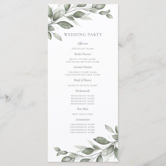 Delicate Greenery Wedding Programme Programmakaart (Achterkant)