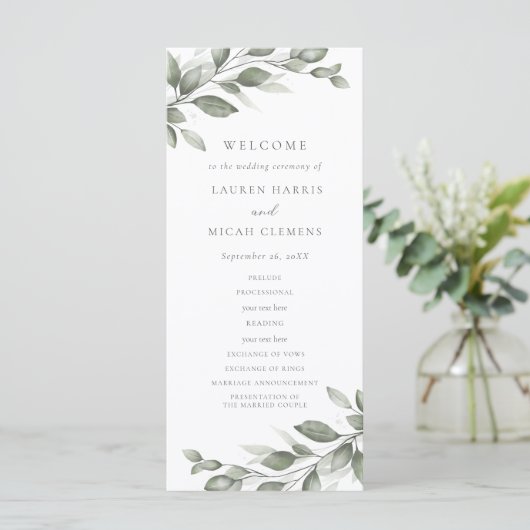 Delicate Greenery Wedding Programme Programmakaart (Staand voorkant)