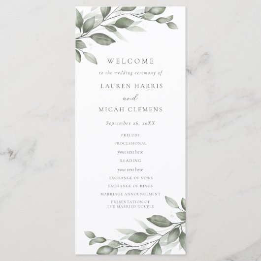 Delicate Greenery Wedding Programme Programmakaart (Voorkant)