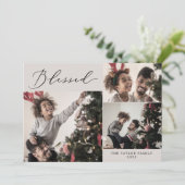 Delicate Greige Blessed 4 met kerstmis Feestdagenkaart (Staand voorkant)